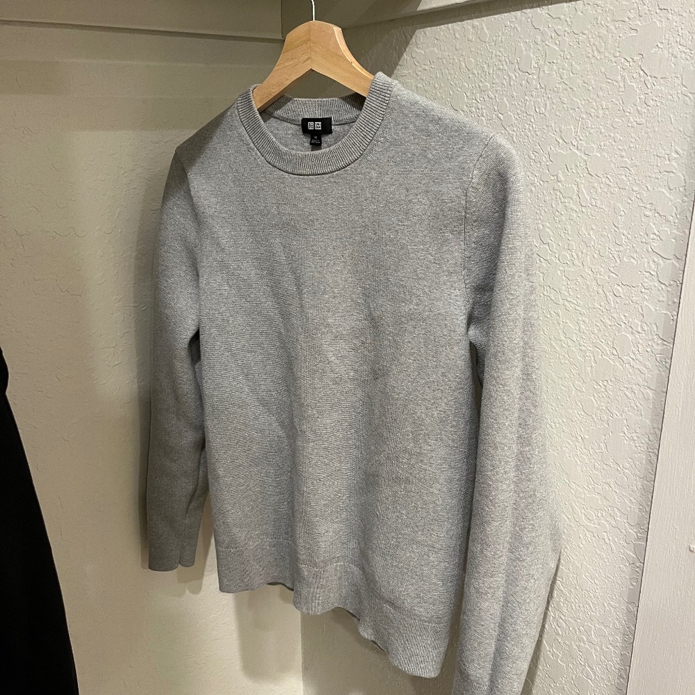 UNIQLO Washable Milano Ribbed Crew Neck Jumper - Gray - XS